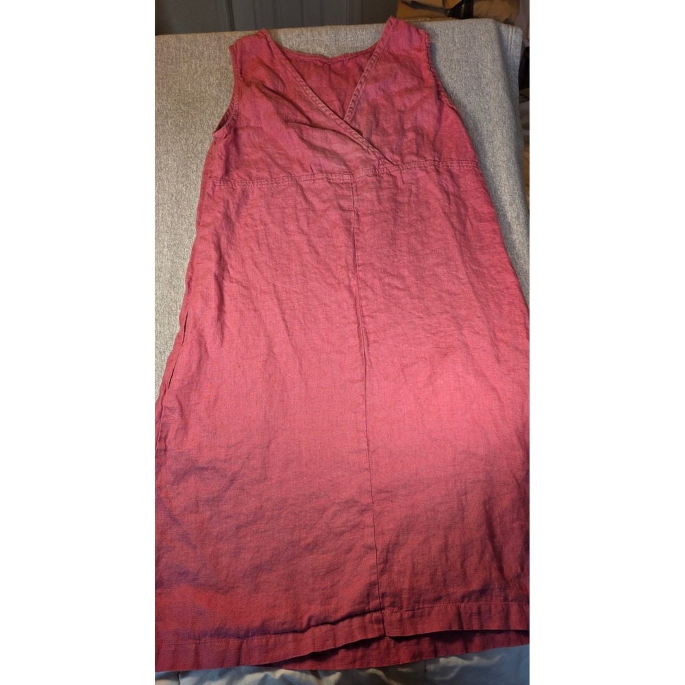 Linenfox Rose Pink Linen Crossover V-Neck Sleeveless Midi Dress Womens XS